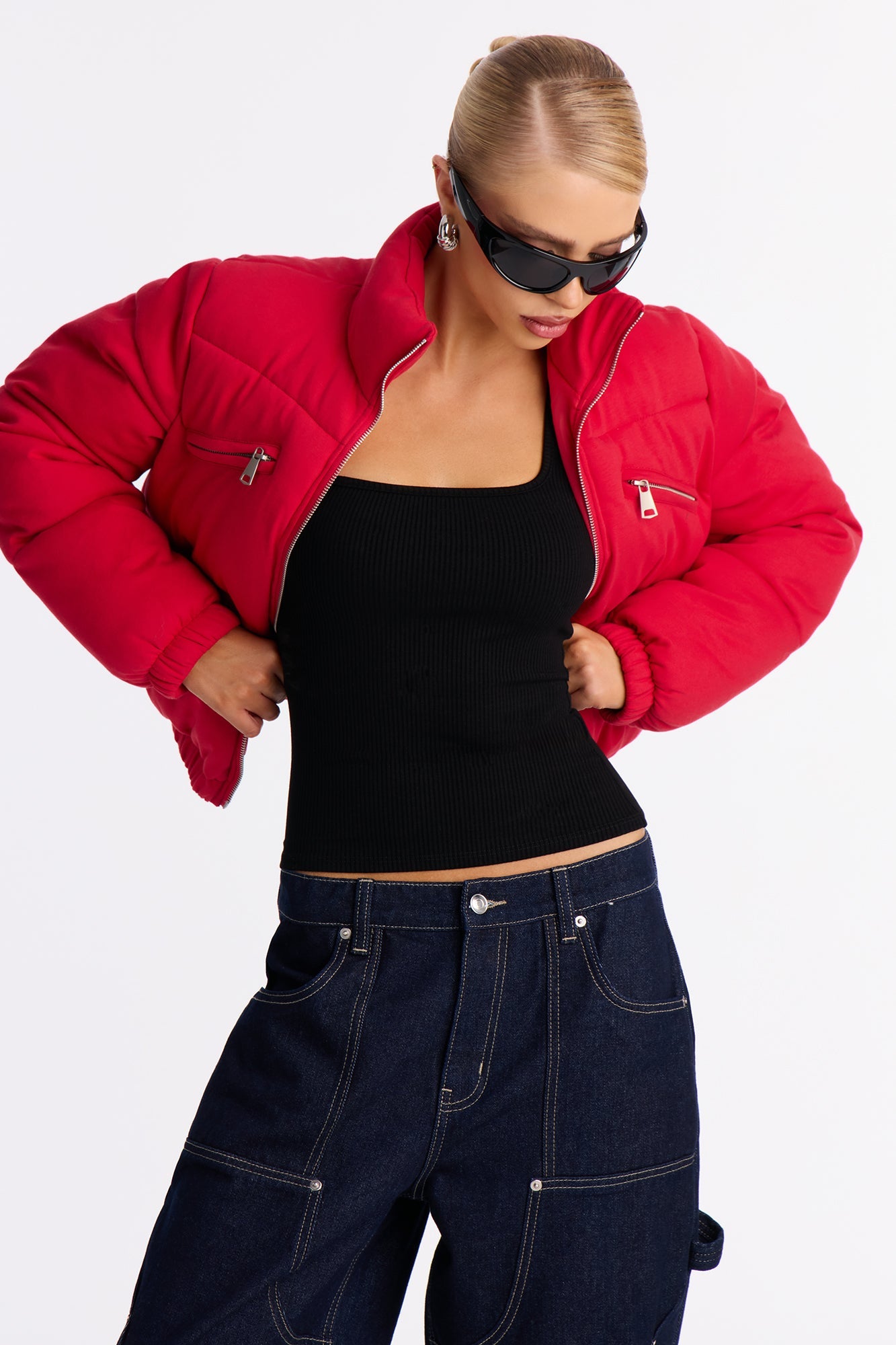 Never Giving Up Cropped Puffer Jacket - Red