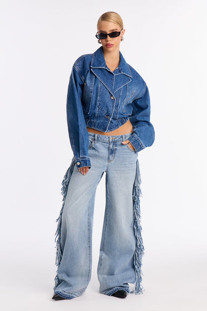 On The Fringe Wide Leg Jeans - Light Wash