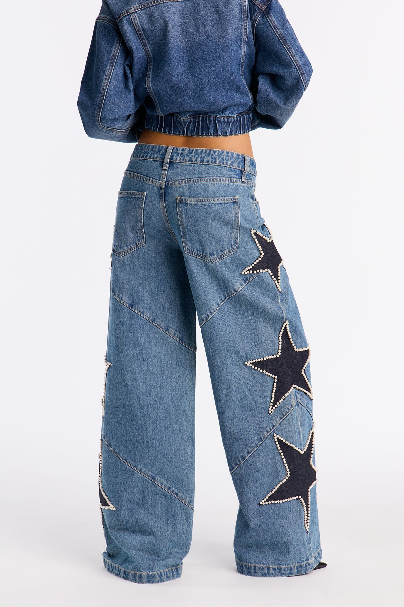 City Of Stars Embellished Wide Leg Jeans - Vintage Wash