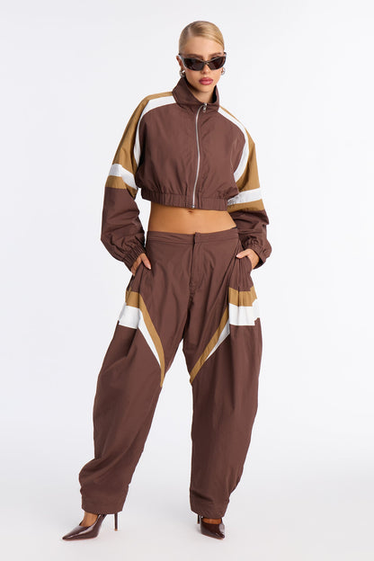 On The Move Barrel Leg Pant Set - Chocolate/Combo