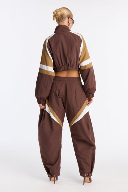 On The Move Barrel Leg Pant Set - Chocolate/Combo