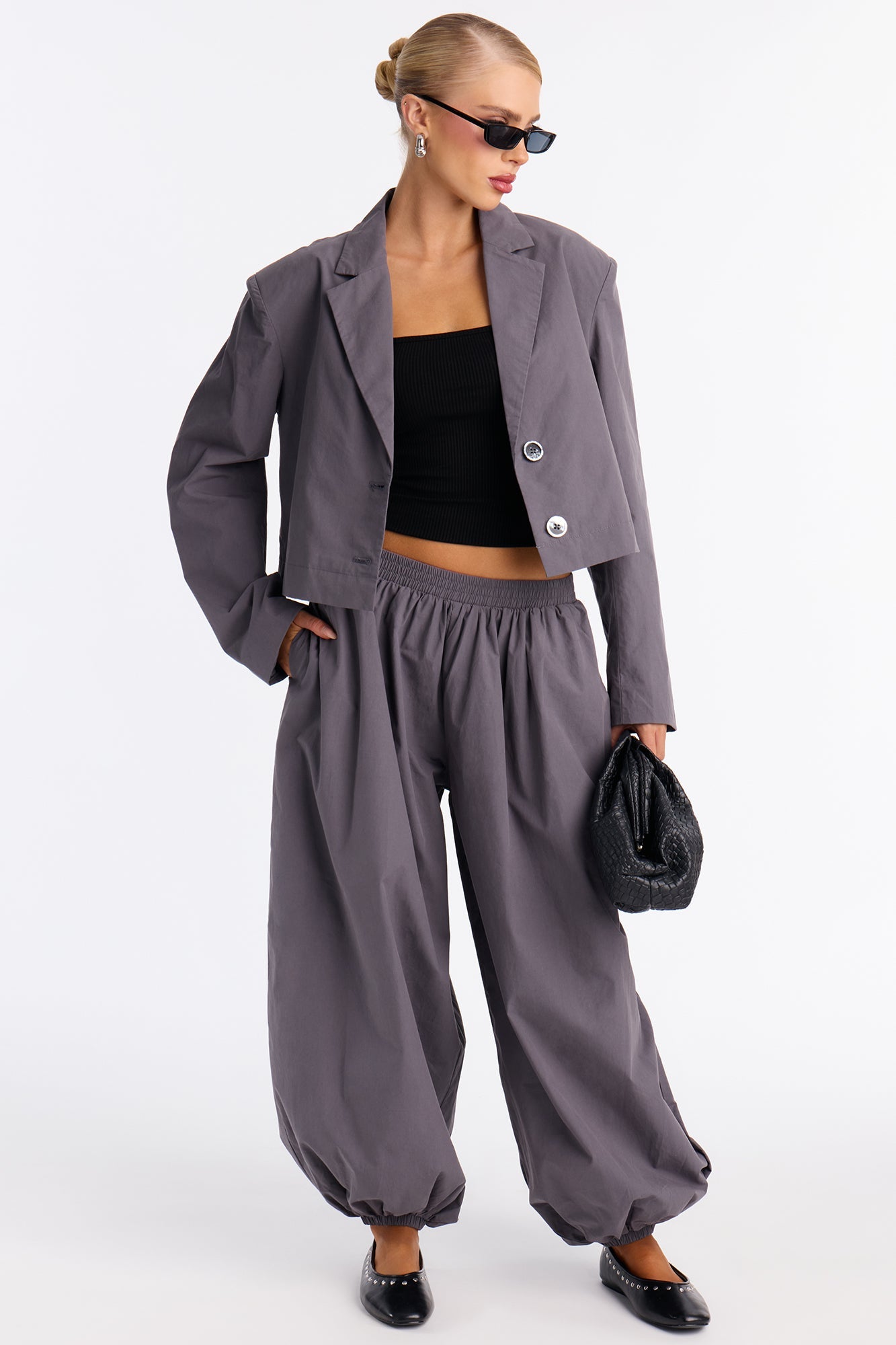 Elana Blazer Balloon Pant Set - Charcoal