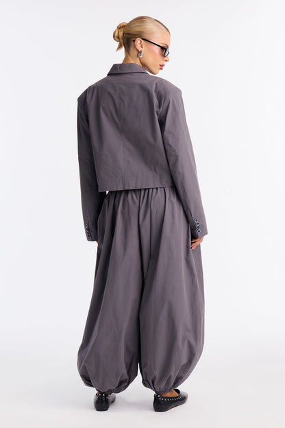 Elana Blazer Balloon Pant Set - Charcoal
