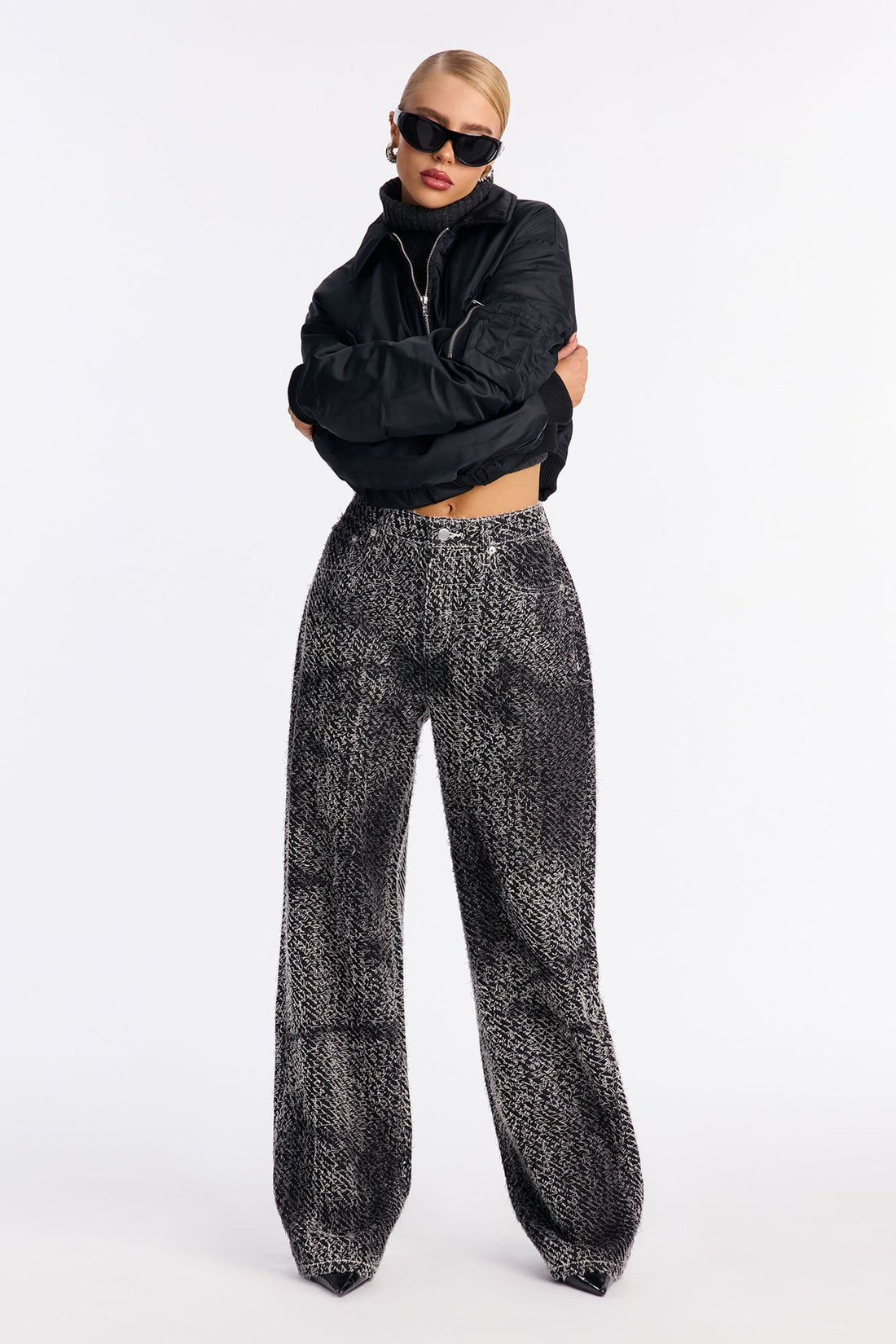 Valencia Jacquard Straight Leg Jeans - Black