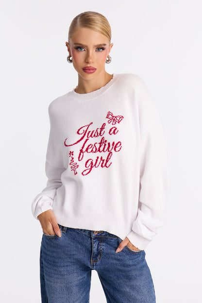 Just A Festive Girl Cropped Sweater - White/combo