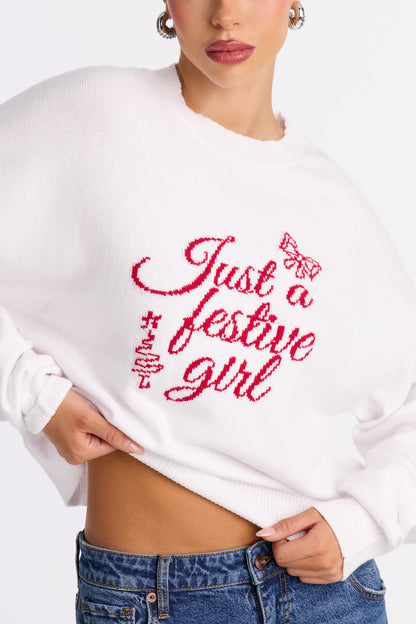 Just A Festive Girl Cropped Sweater - White/combo