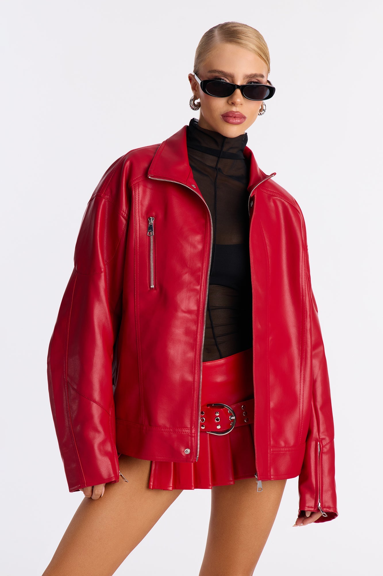 Loni Faux Leather Moto Jacket - Red