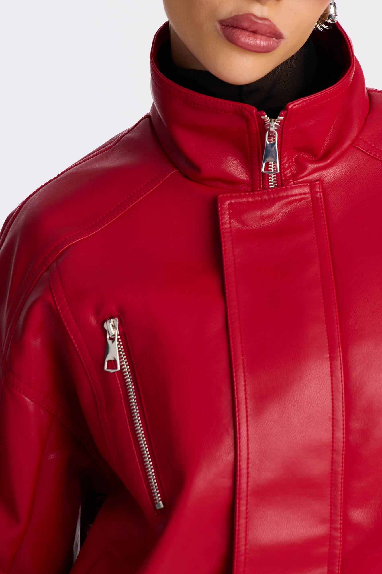 Loni Faux Leather Moto Jacket - Red