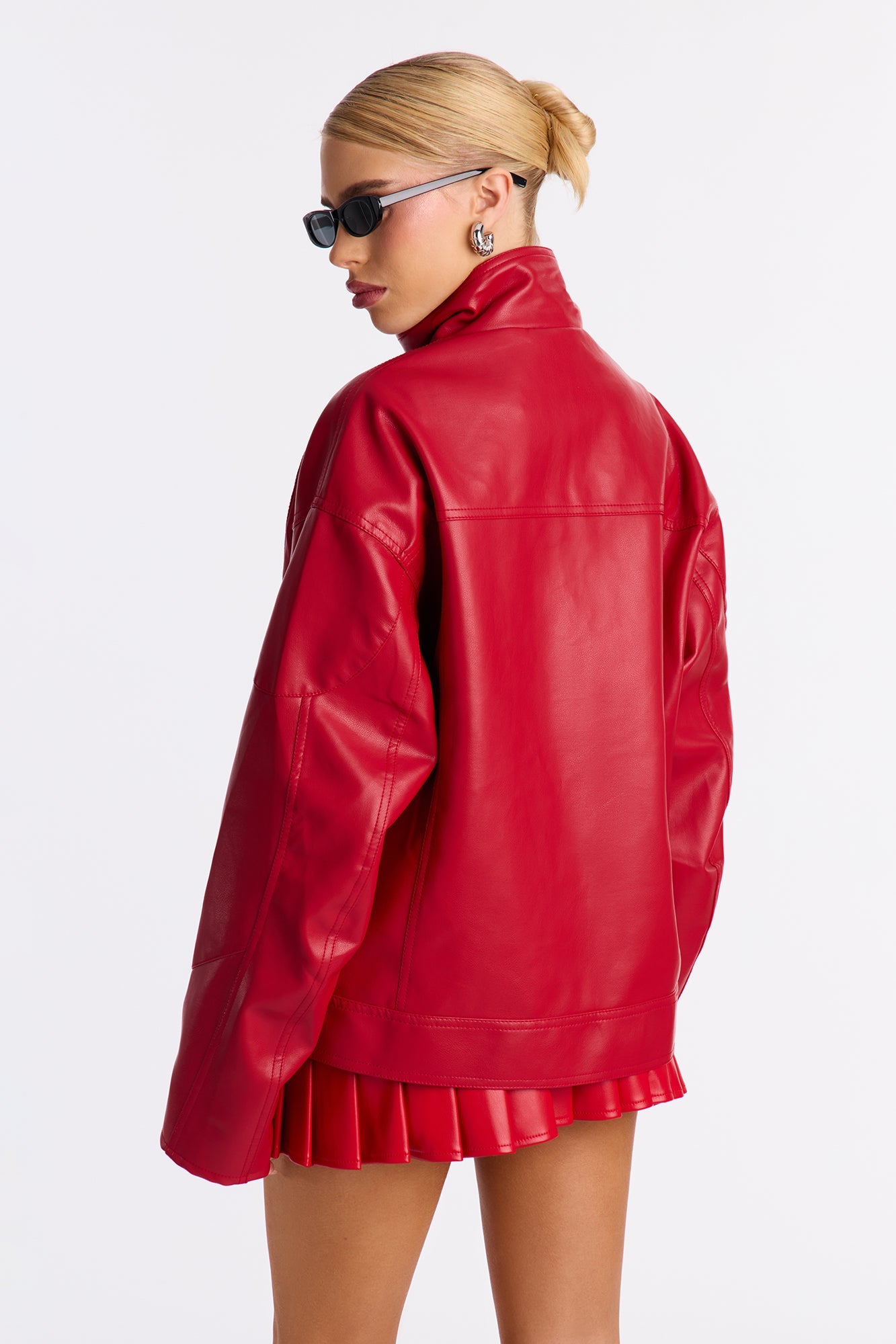 Loni Faux Leather Moto Jacket - Red