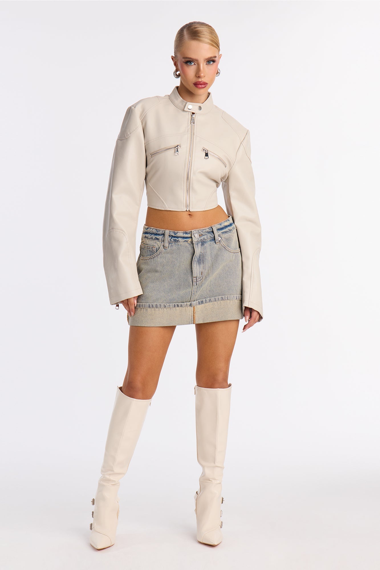 Just Vibing Out Cuffed Hem Denim Mini Skirt - Vintage Wash