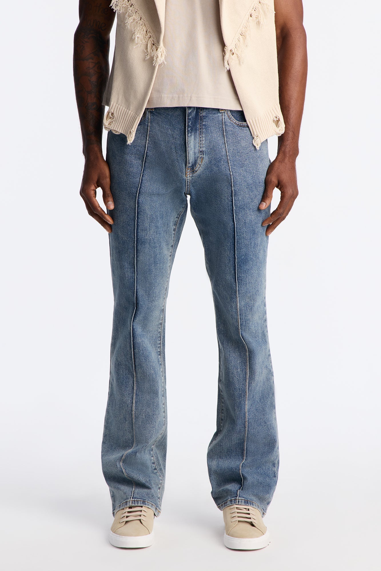 Stacked Skinny Flare Runaway Seam Jean - Medium Blue Wash