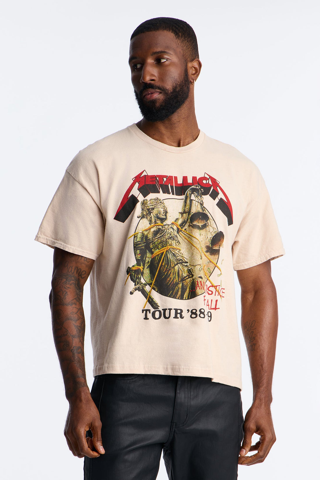 Metallica And Justice For All Tour 89 Boxy Short Sleeve Tee - Sand