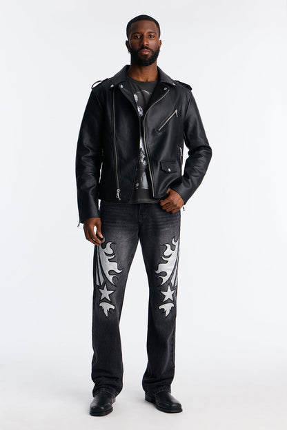 Stacked Slim Flare Blazing Star Jean - Black Wash