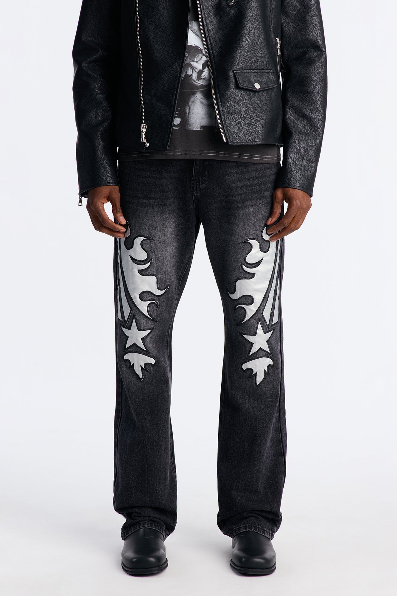 Stacked Slim Flare Blazing Star Jean - Black Wash