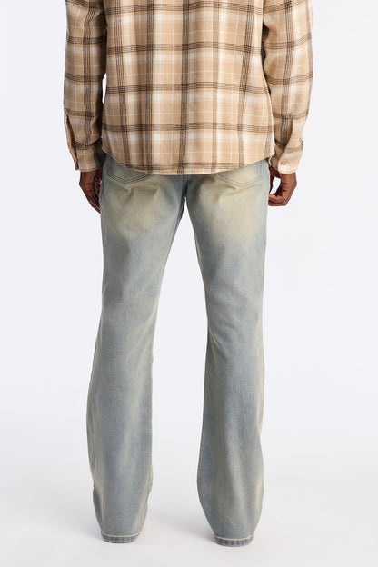 Stacked Skinny Flare Cross Panel Jean - Vintage Blue Wash