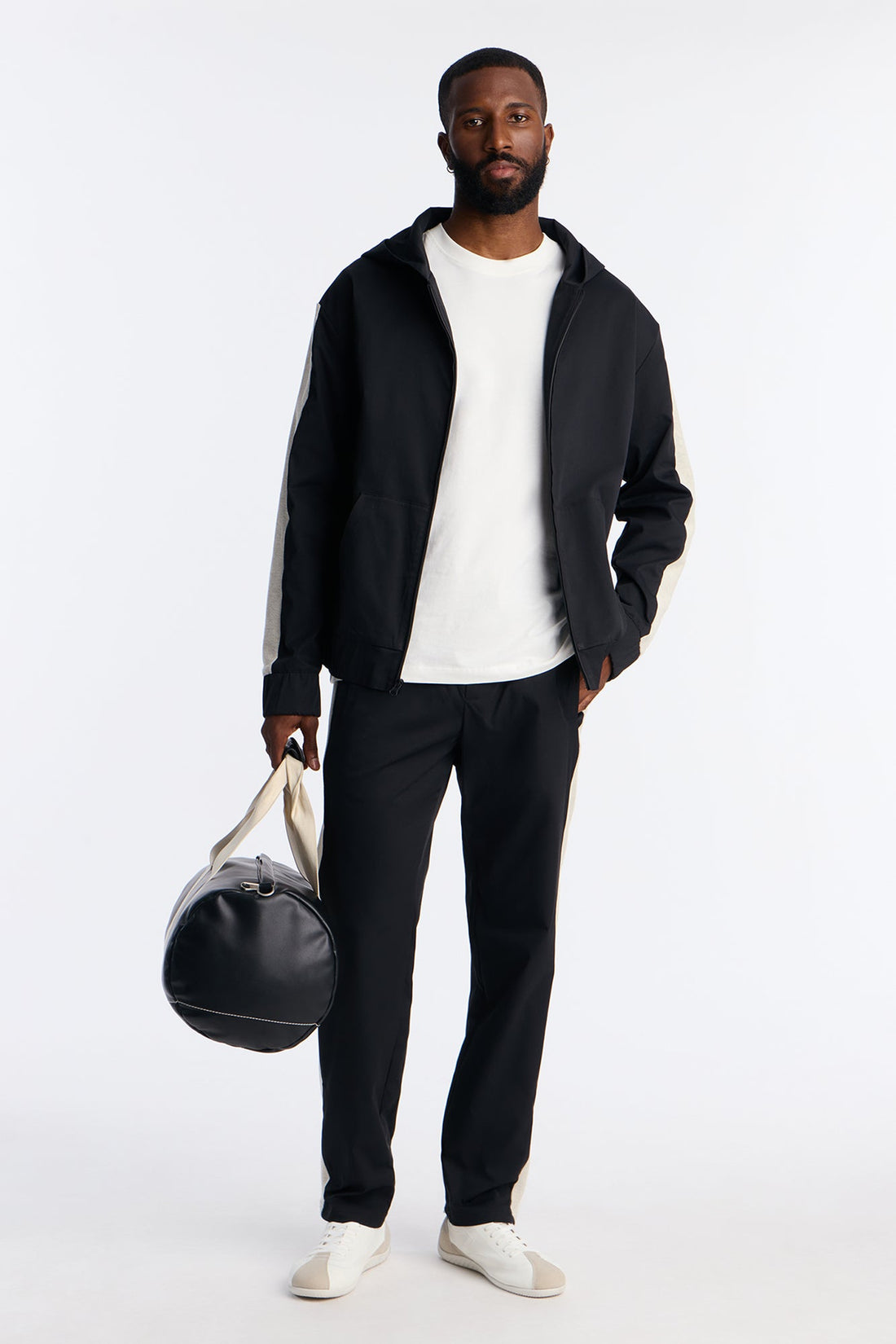 Knit Striped Zip Hooded Jacket - Black