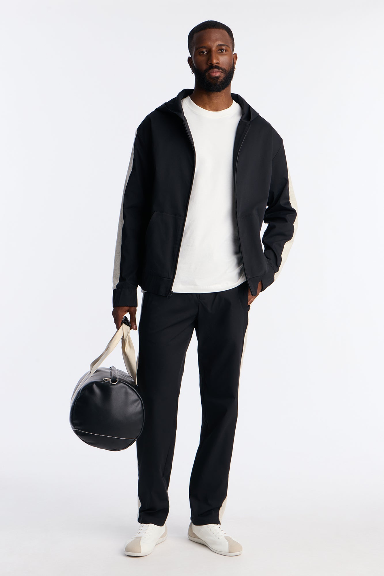 Knit Striped Zip Hooded Jacket - Black