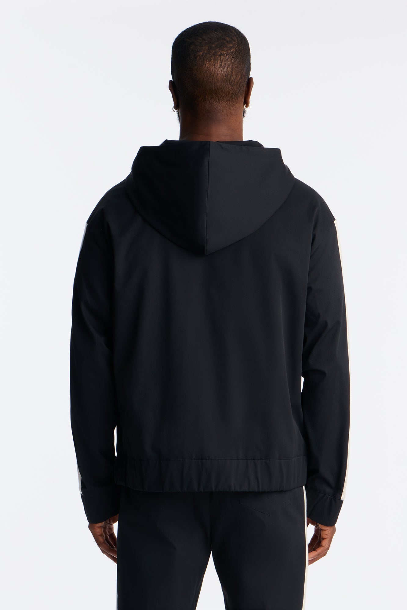Knit Striped Zip Hooded Jacket - Black
