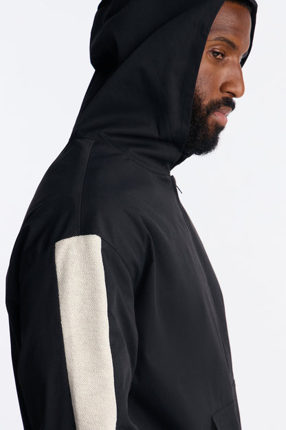 Knit Striped Zip Hooded Jacket - Black