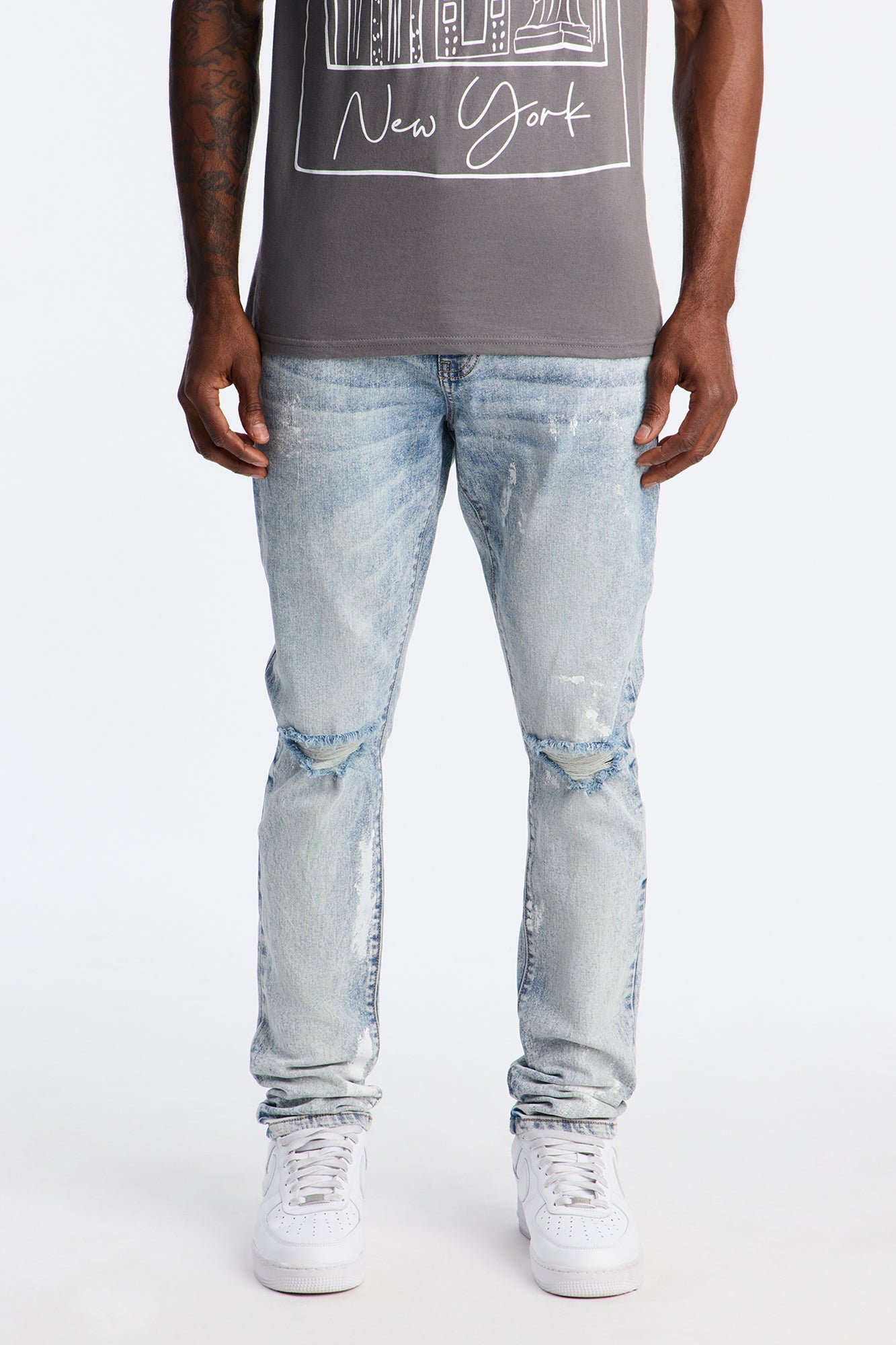 Stacked Skinny Masterpiece Distressed Jean - Light Blue Wash