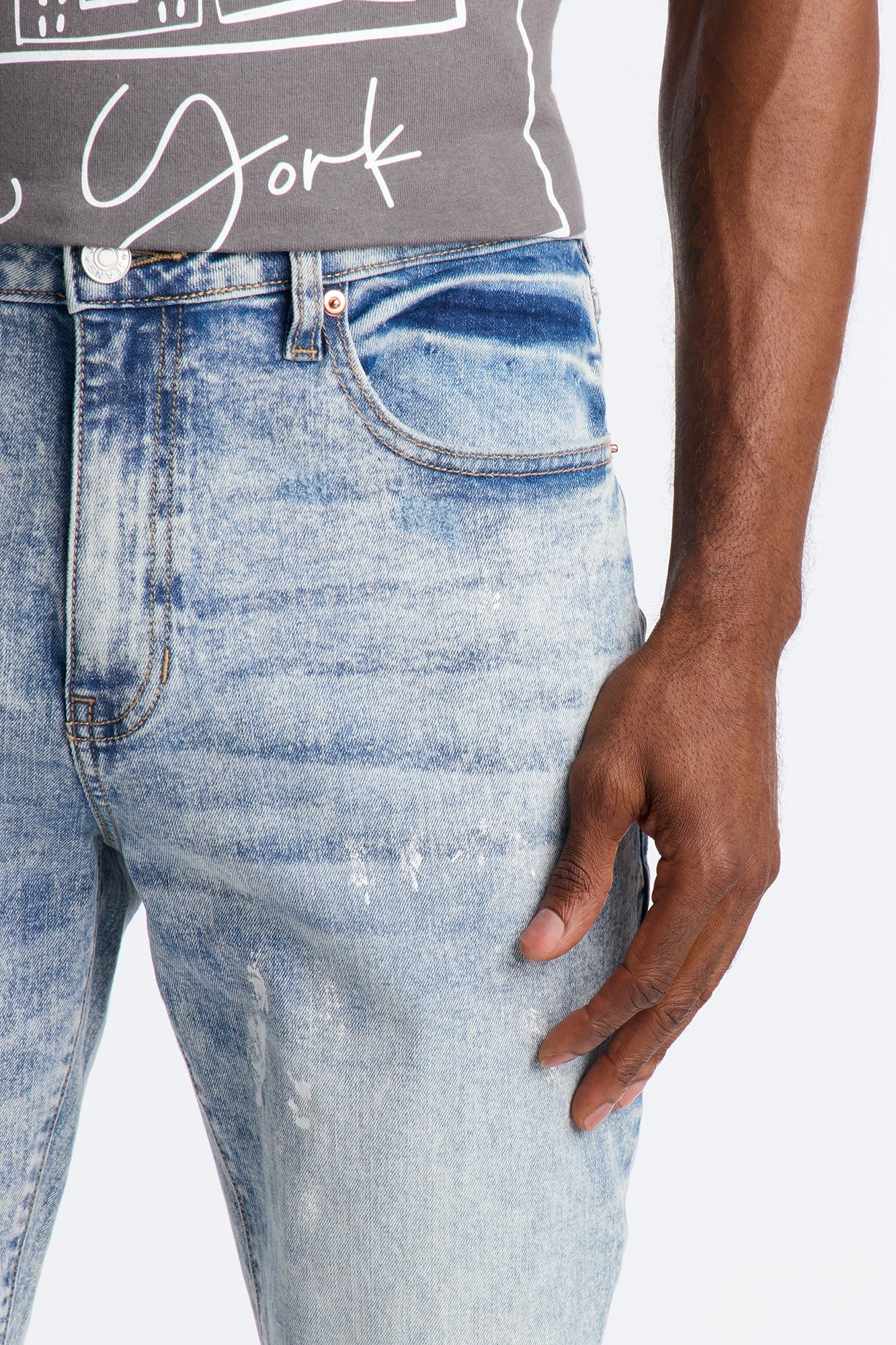 Stacked Skinny Masterpiece Distressed Jean - Light Blue Wash