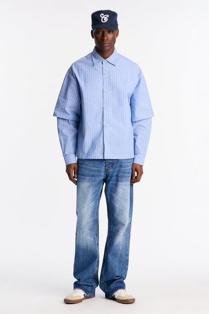 Twofold Sleeve Button Up Shirt - Blue/combo