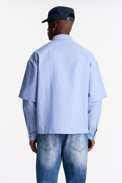 Twofold Sleeve Button Up Shirt - Blue/combo