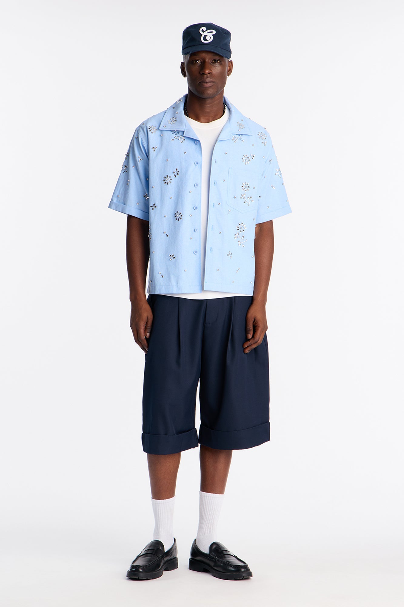 Chrome Bloom Cuban Button Up Shirt - Light Blue