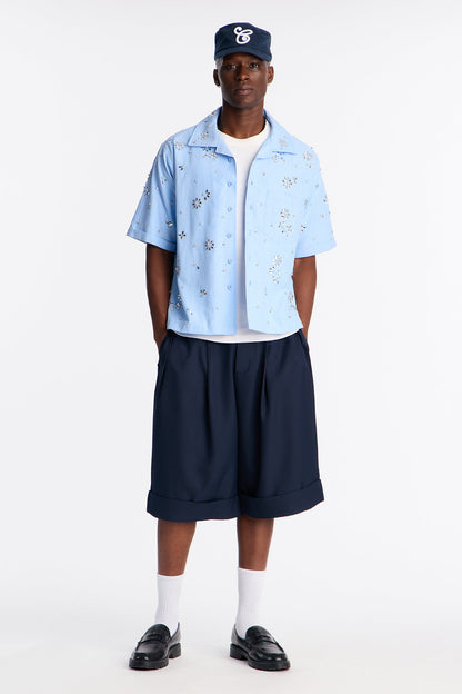 Wide Leg Double Pleated Grammercy Short - Navy