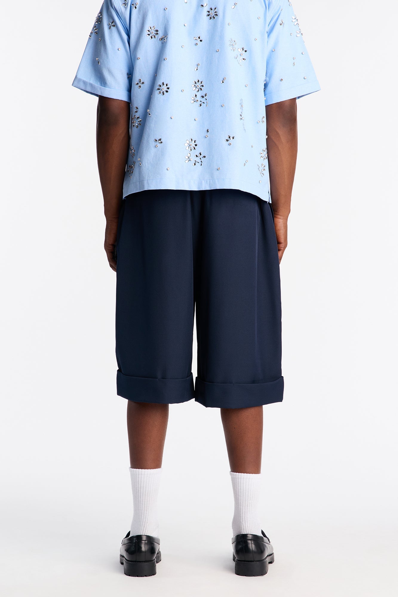Wide Leg Double Pleated Grammercy Short - Navy