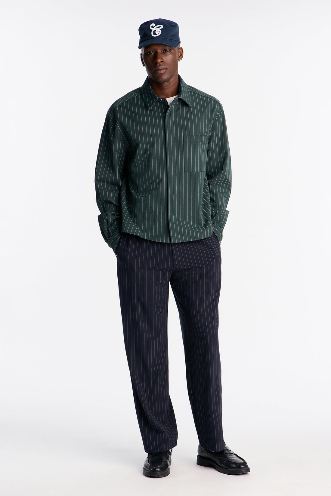 Straight Harlow Pinstripe Drawstring Pant - Navy
