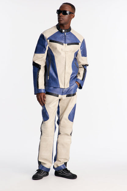 Ignition Paneled Faux Leather Moto Jacket - Blue/combo