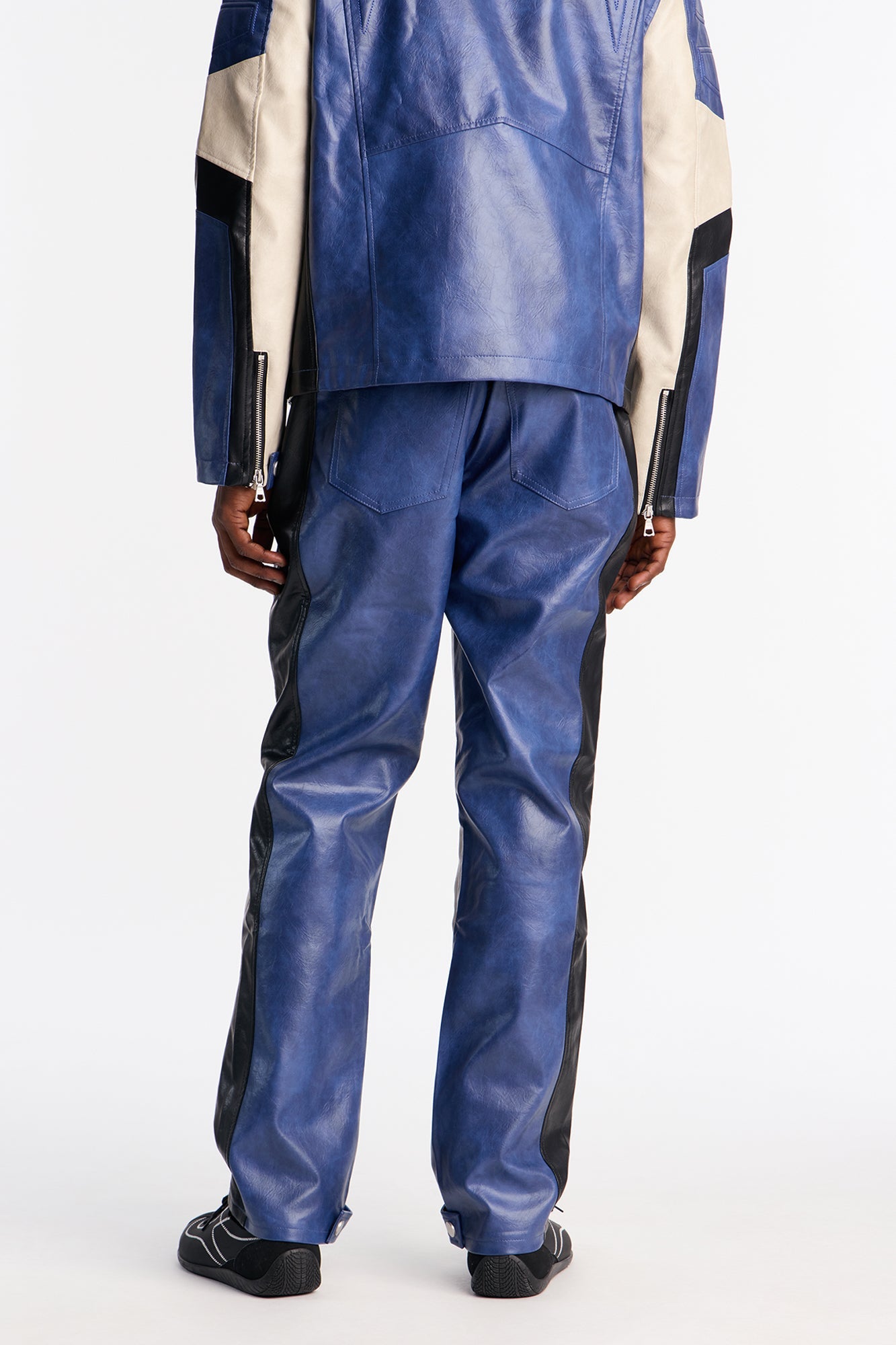 Slim Ignition Paneled Faux Leather Moto Pant - Blue/combo