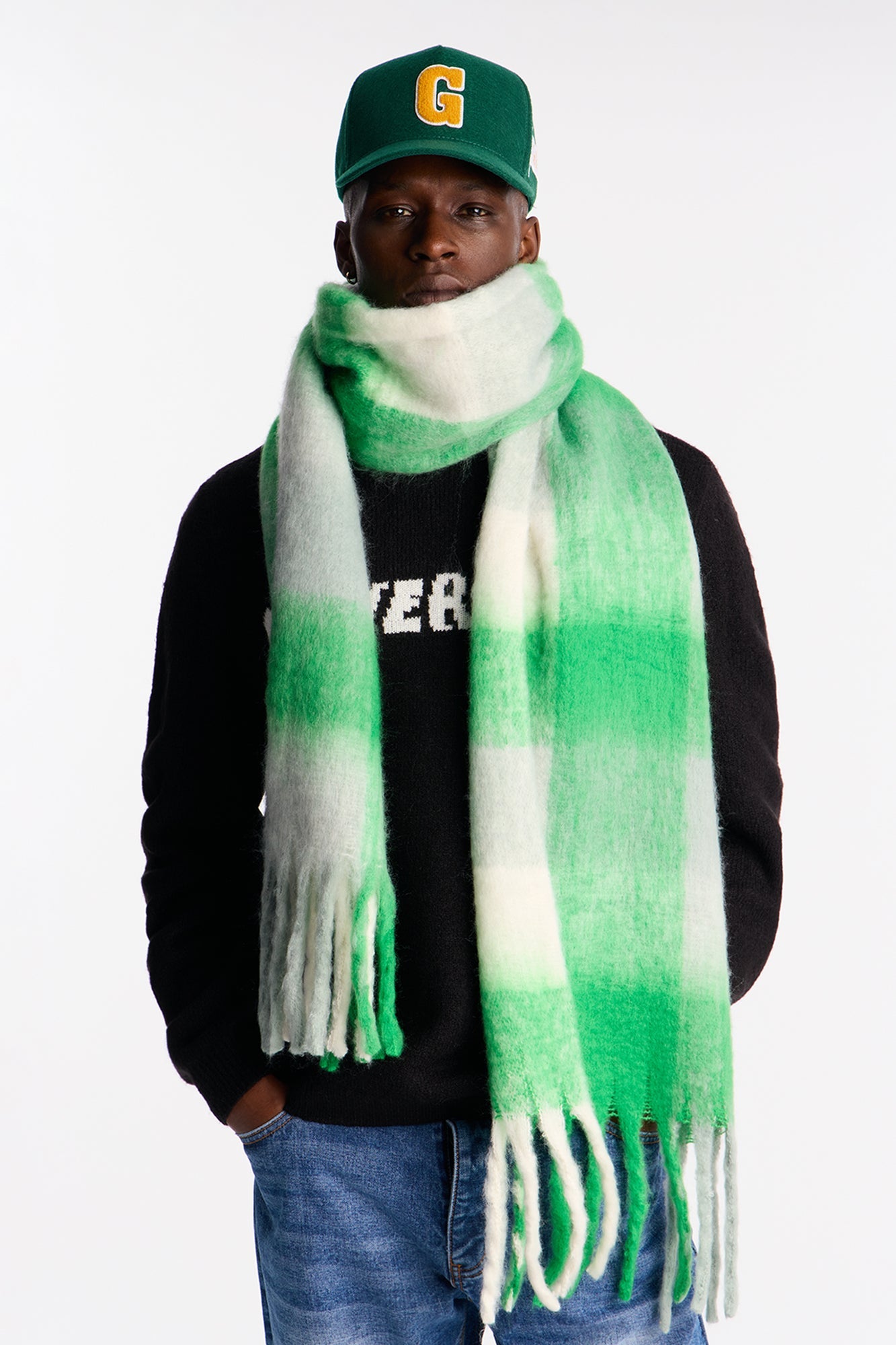 Mountaineer Plaid Wool Like Oversized Scarf - Green/combo
