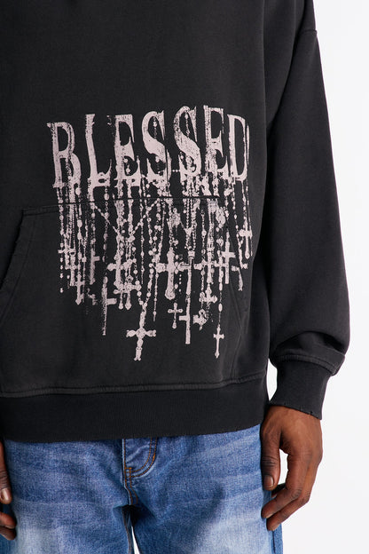 Forever Blessed Oversized Hoodie - Black Wash