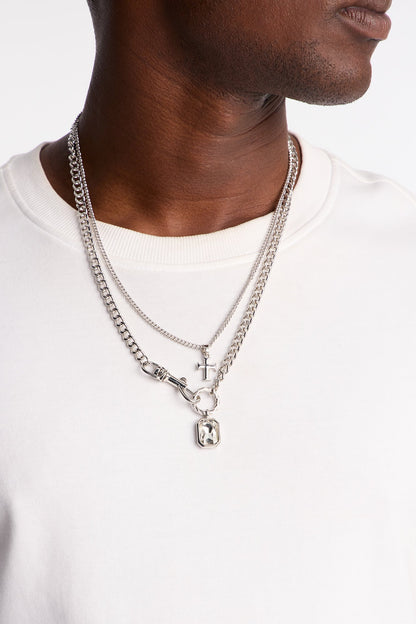Clasp Closure Pendant Necklace Set - Silver