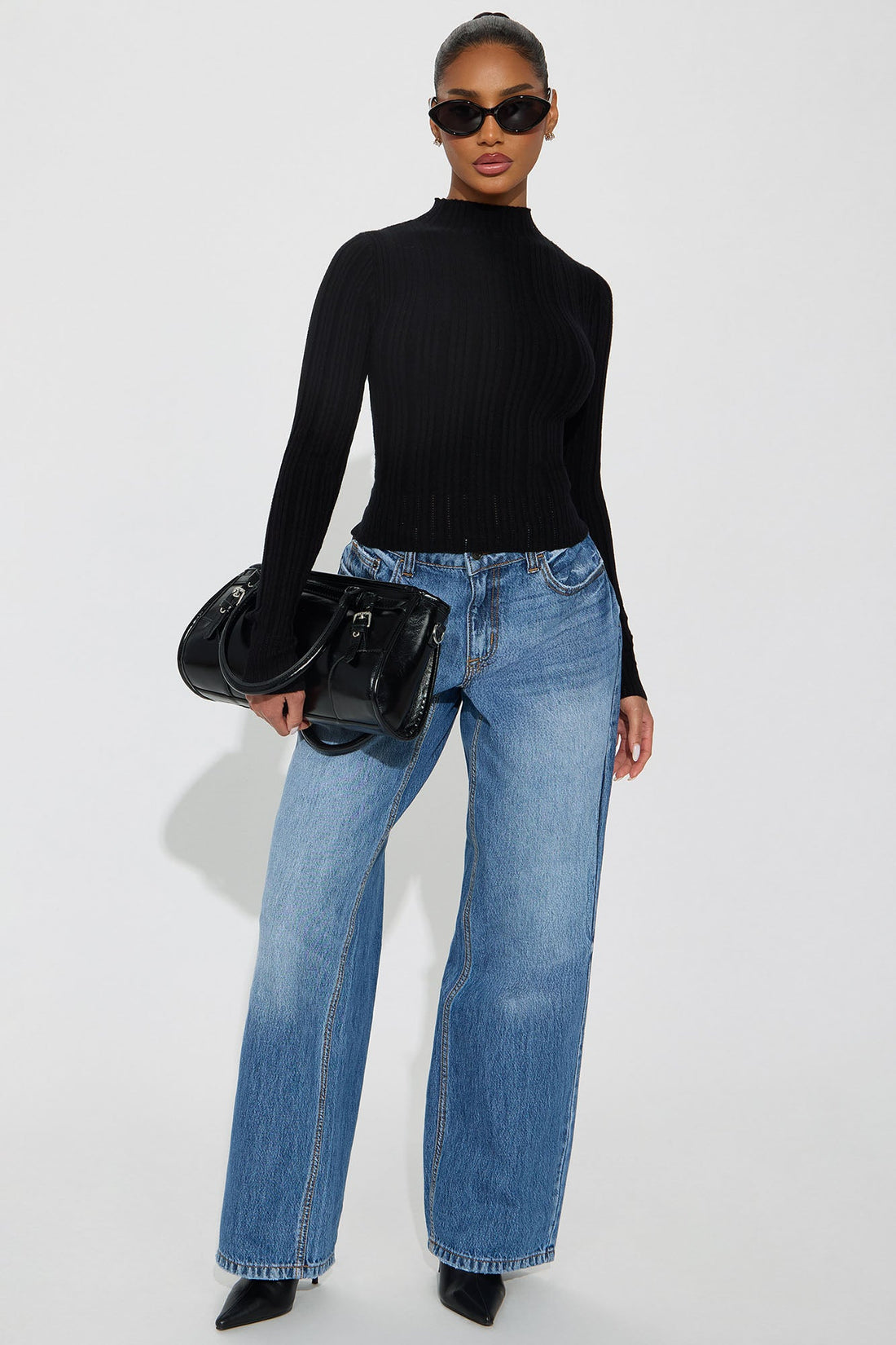 Ellis Mock Neck Sweater Top - Black