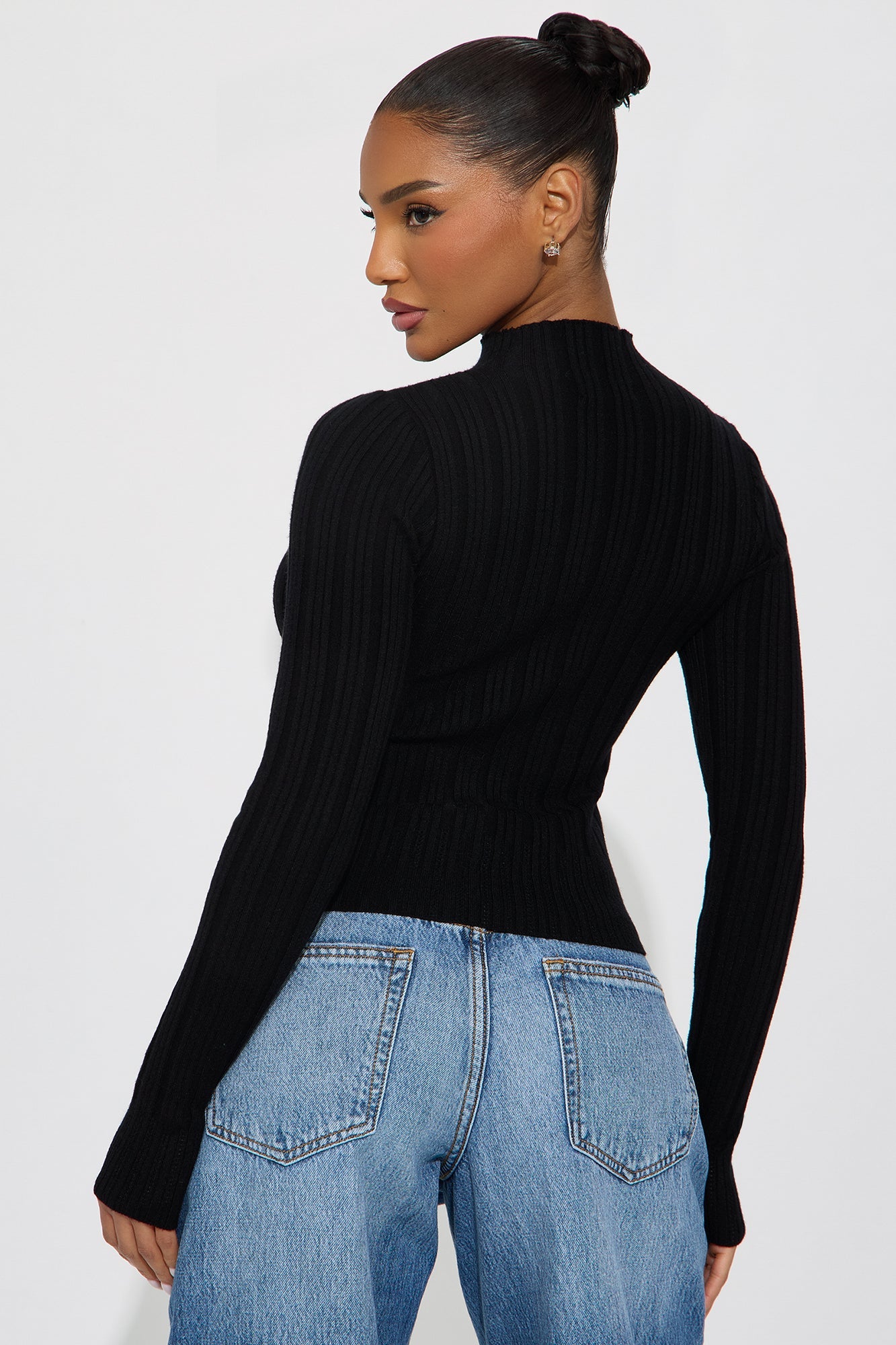 Ellis Mock Neck Sweater Top - Black