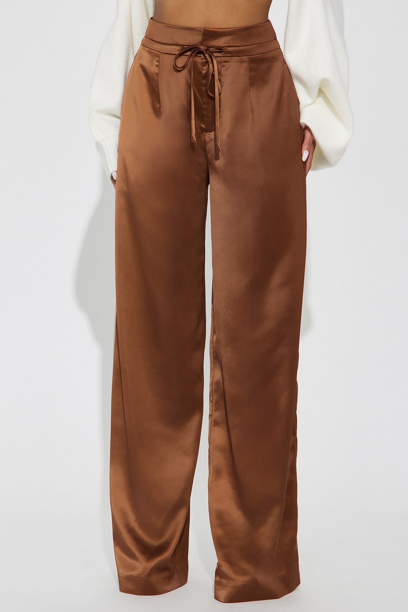 Avani Wide Leg Satin Pant 33 - Brown