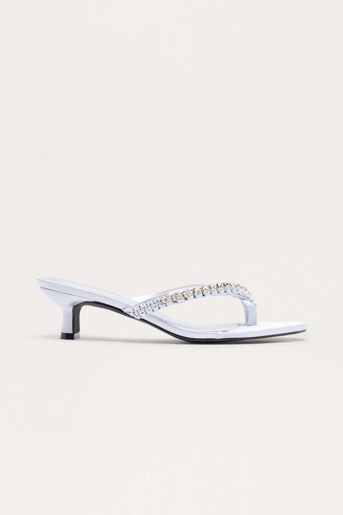 Peppy Rhinestone Thong Kitten Heels - Silver