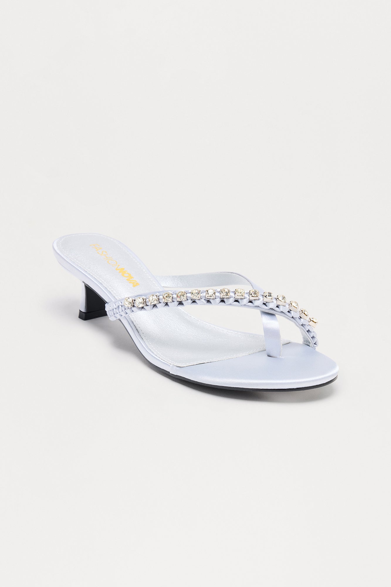 Peppy Rhinestone Thong Kitten Heels - Silver
