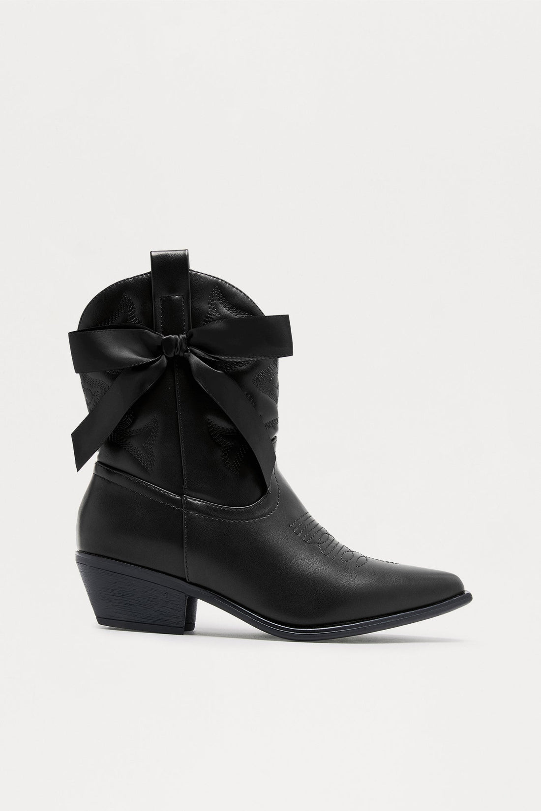 Willa Bow Cowboy Booties - Black