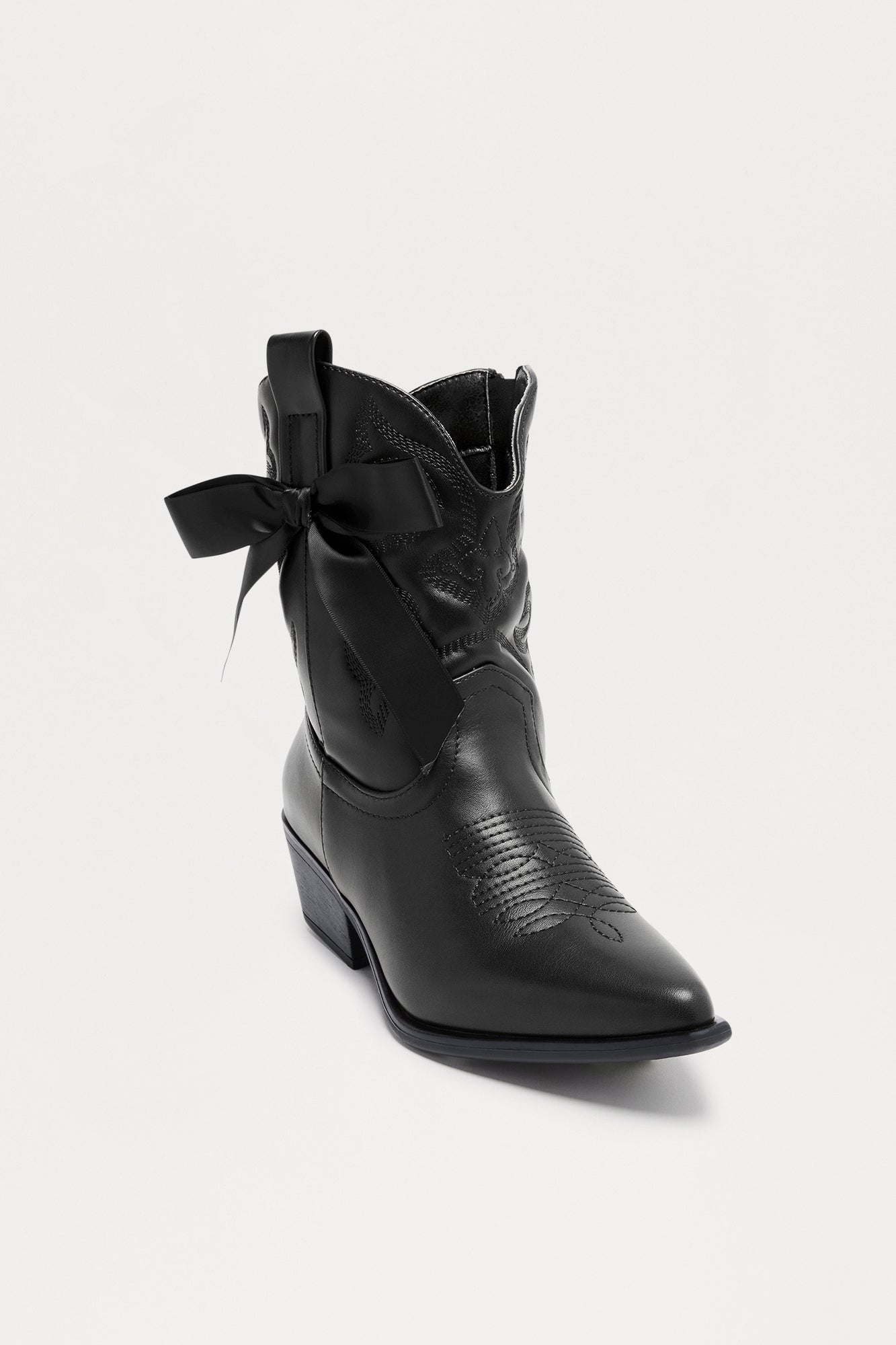 Willa Bow Cowboy Booties - Black