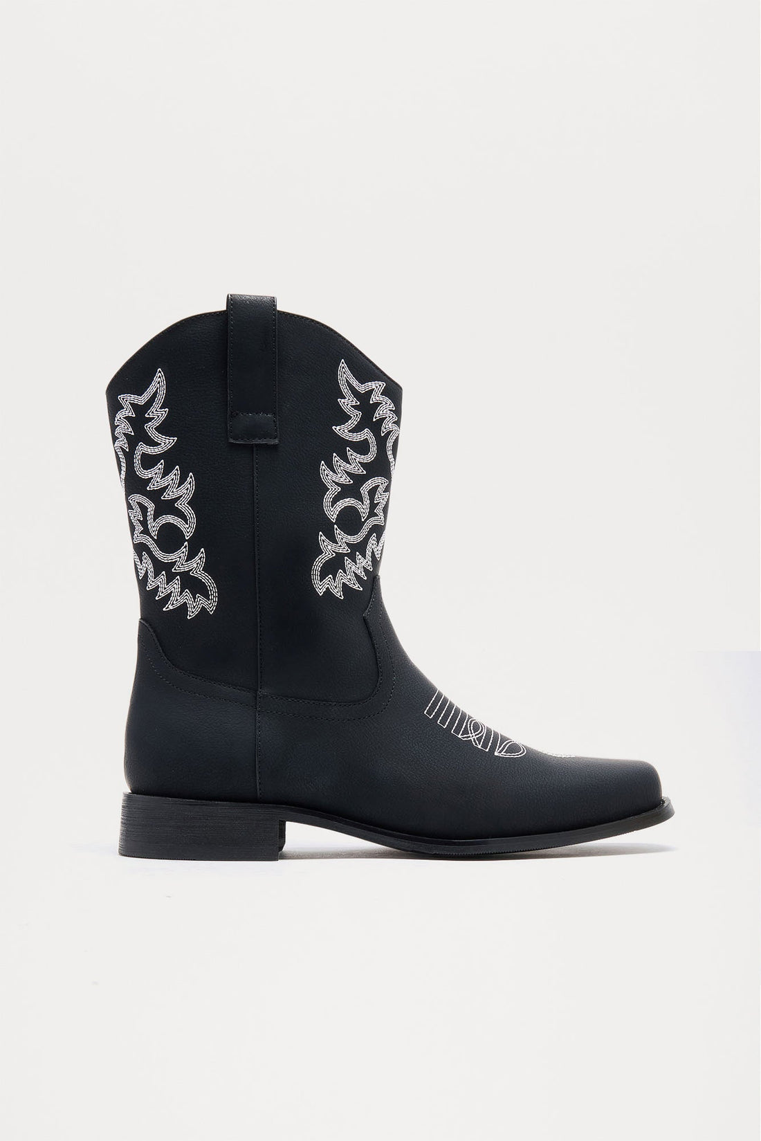 Classic Stitch Western Faux Leather Boot - Black