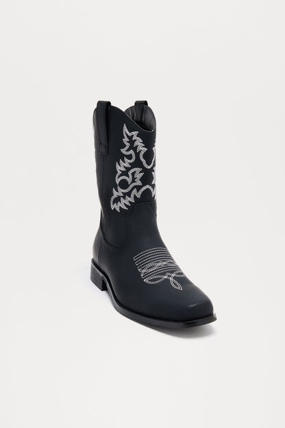 Classic Stitch Western Faux Leather Boot - Black