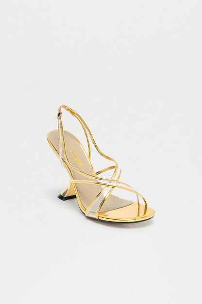 Calla Faux Patent Slingback Heels - Gold