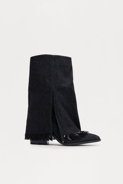 Laura Denim Overlay Boots - Black