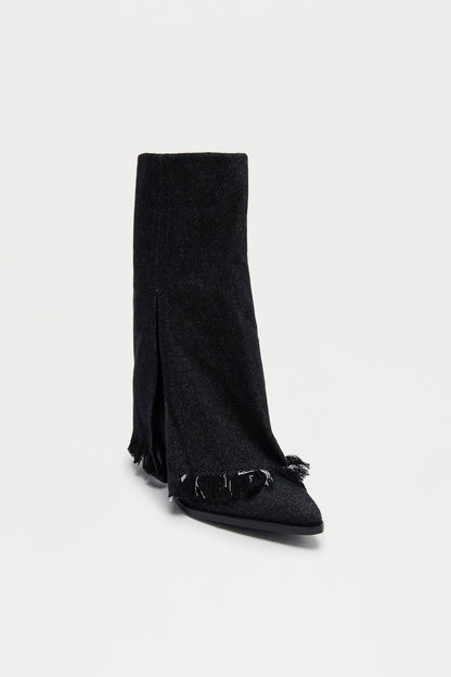 Laura Denim Overlay Boots - Black