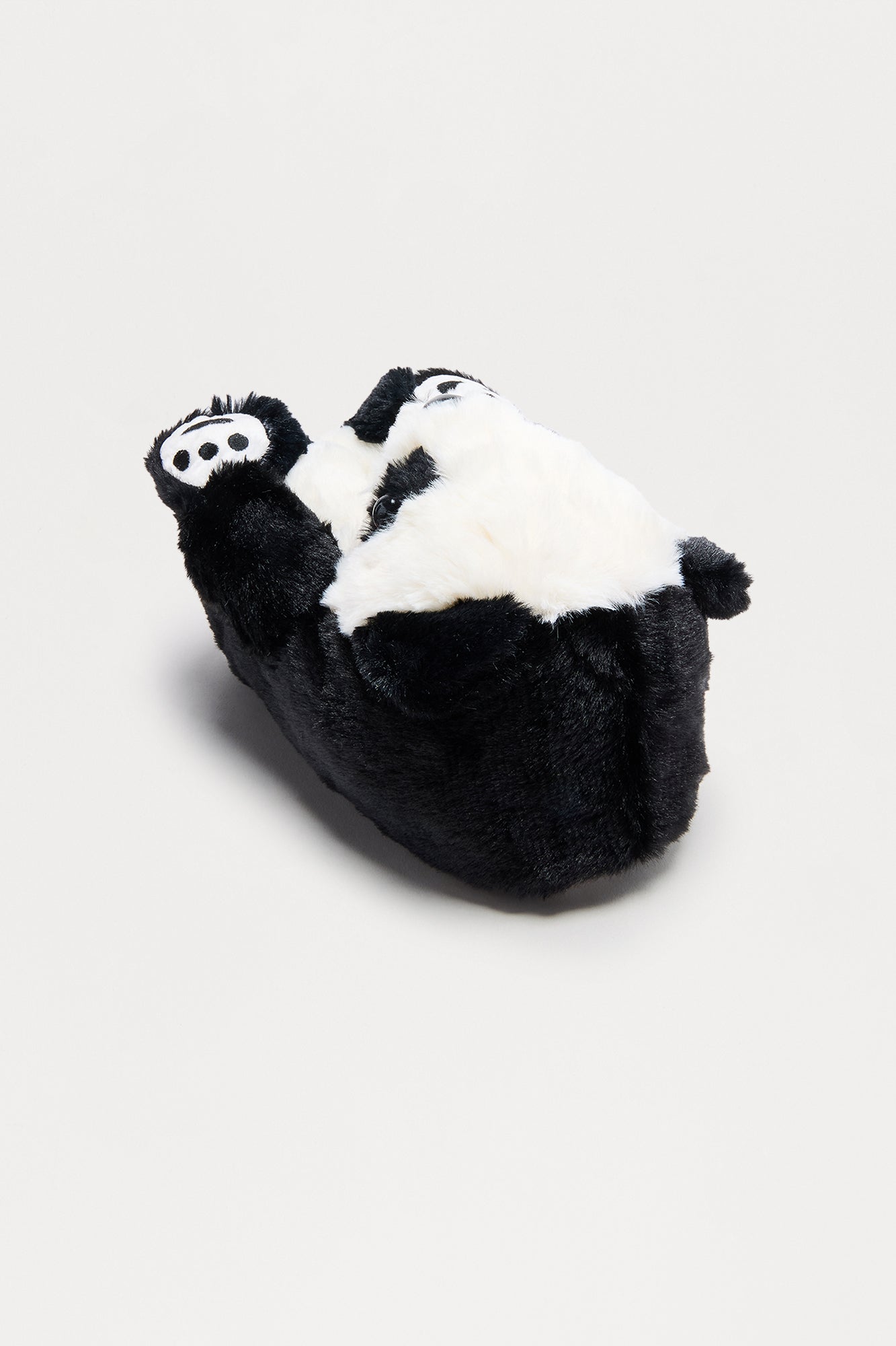 Panda Bear Faux Fur Slippers - Black/White