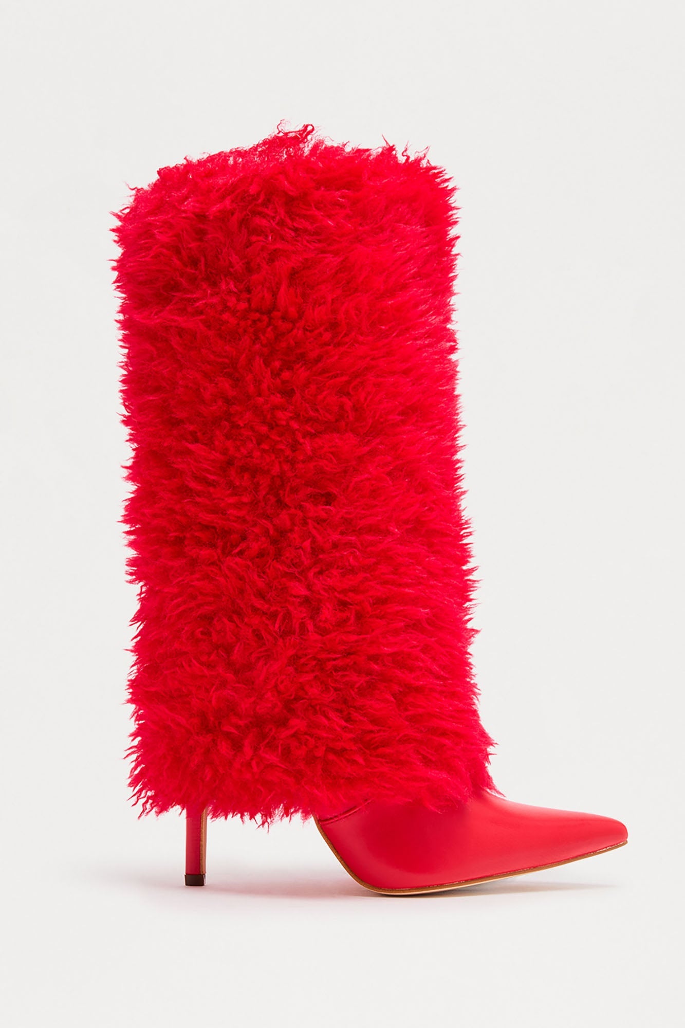Winter Faux Fur Overlay Boots - Red
